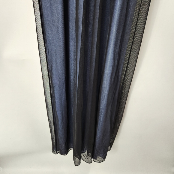 VINTAGE Adrianna Papell Blue Cap Sleeves V Neck Beaded Sequinned Chiffon Dress - Picture 3 of 5